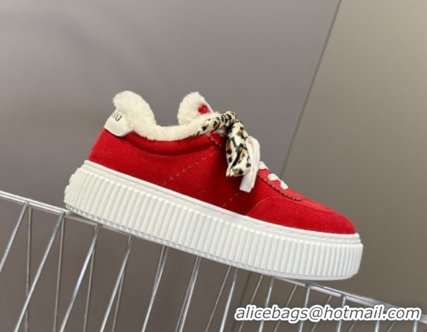 Purchase Miu Miu Suede and Wool Sneakers 4.5cm with Double Lace Red 1024093