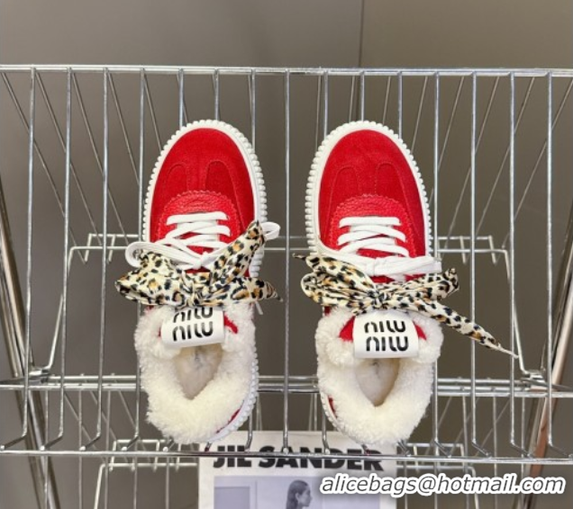 Purchase Miu Miu Suede and Wool Sneakers 4.5cm with Double Lace Red 1024093
