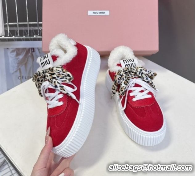 Purchase Miu Miu Suede and Wool Sneakers 4.5cm with Double Lace Red 1024093
