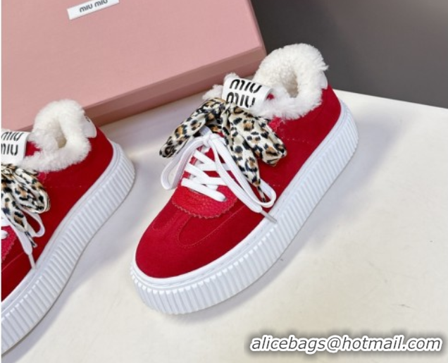Purchase Miu Miu Suede and Wool Sneakers 4.5cm with Double Lace Red 1024093