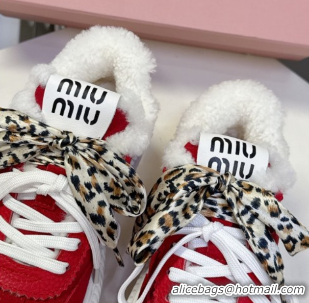 Purchase Miu Miu Suede and Wool Sneakers 4.5cm with Double Lace Red 1024093