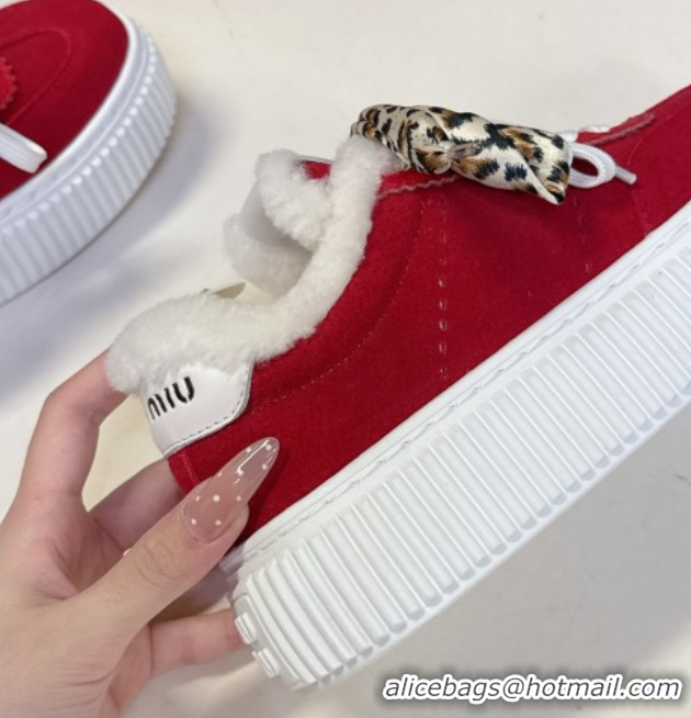 Purchase Miu Miu Suede and Wool Sneakers 4.5cm with Double Lace Red 1024093