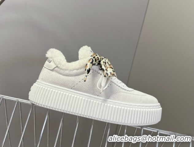 Shop Duplicate Miu Miu Suede and Wool Sneakers 4.5cm with Double Lace Grey 1024094