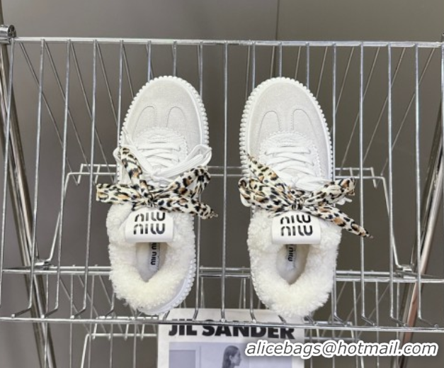 Shop Duplicate Miu Miu Suede and Wool Sneakers 4.5cm with Double Lace Grey 1024094