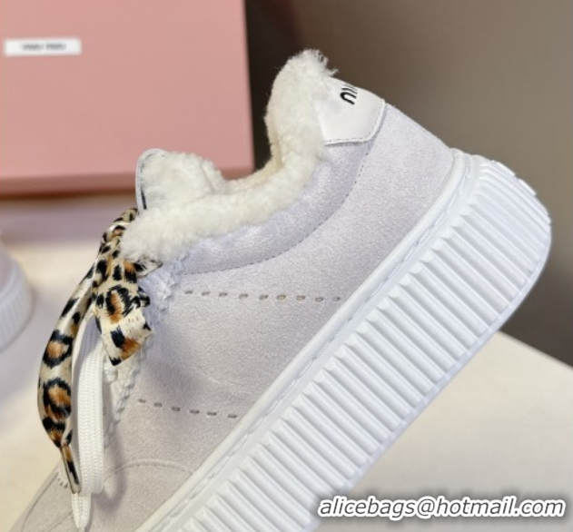 Shop Duplicate Miu Miu Suede and Wool Sneakers 4.5cm with Double Lace Grey 1024094