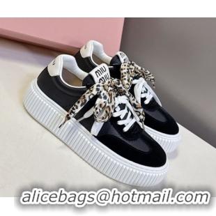 Buy Luxury Miu Miu Suede and Leather Sneakers 4.5cm with Double Lace Black 1024095