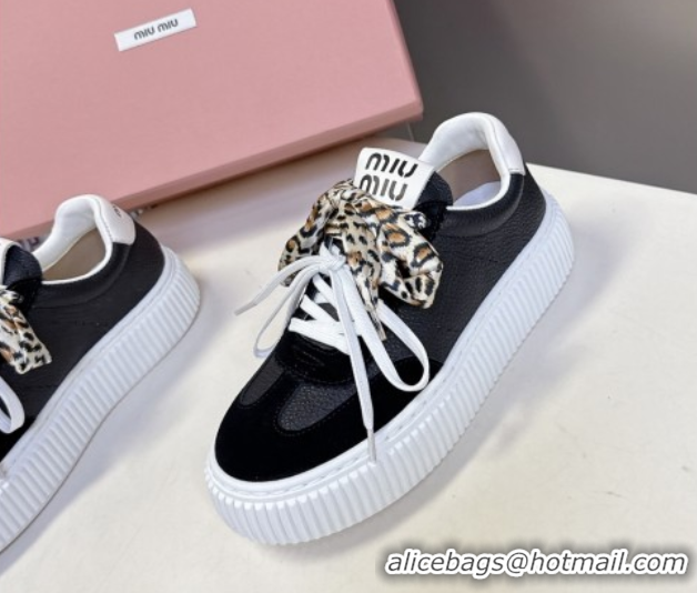 Buy Luxury Miu Miu Suede and Leather Sneakers 4.5cm with Double Lace Black 1024095