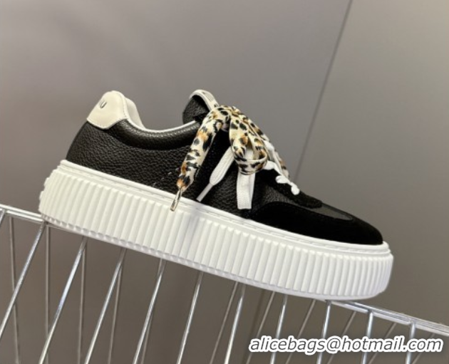 Buy Luxury Miu Miu Suede and Leather Sneakers 4.5cm with Double Lace Black 1024095