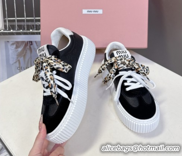 Buy Luxury Miu Miu Suede and Leather Sneakers 4.5cm with Double Lace Black 1024095