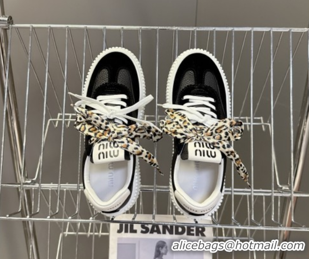 Buy Luxury Miu Miu Suede and Leather Sneakers 4.5cm with Double Lace Black 1024095