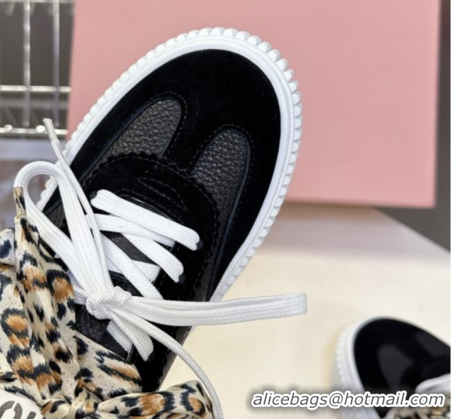 Buy Luxury Miu Miu Suede and Leather Sneakers 4.5cm with Double Lace Black 1024095