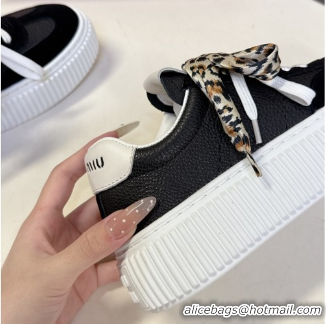 Buy Luxury Miu Miu Suede and Leather Sneakers 4.5cm with Double Lace Black 1024095