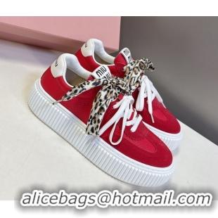 AAAAA Miu Miu Suede and Leather Sneakers 4.5cm with Double Lace Red 1024096