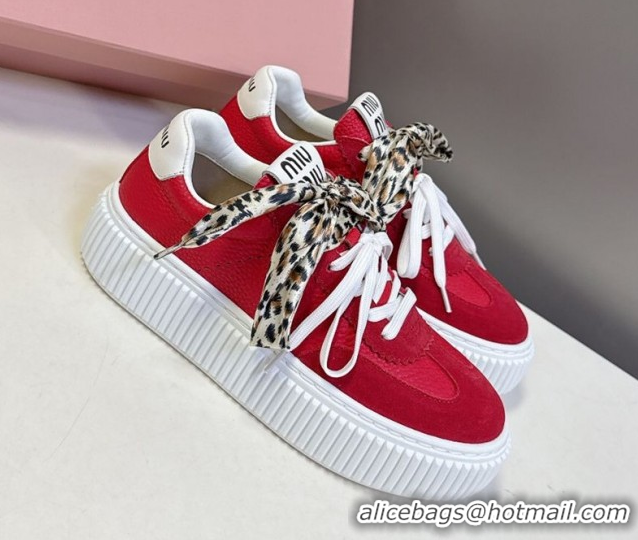 AAAAA Miu Miu Suede and Leather Sneakers 4.5cm with Double Lace Red 1024096