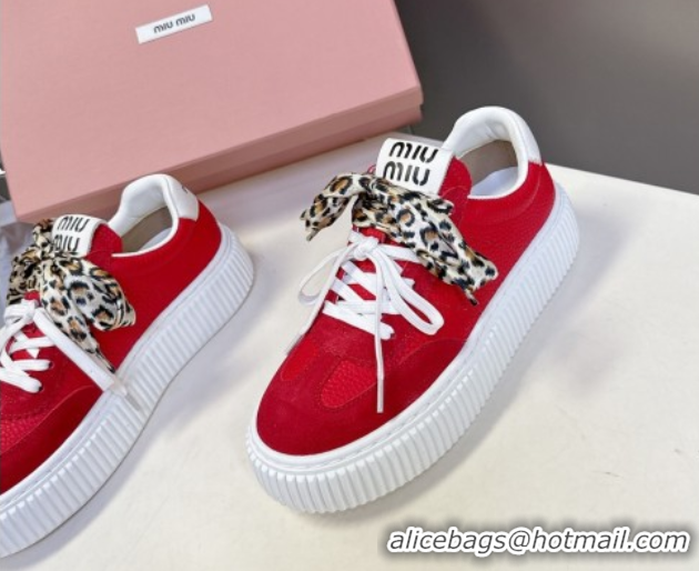 AAAAA Miu Miu Suede and Leather Sneakers 4.5cm with Double Lace Red 1024096