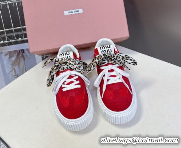 AAAAA Miu Miu Suede and Leather Sneakers 4.5cm with Double Lace Red 1024096