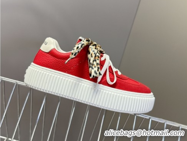 AAAAA Miu Miu Suede and Leather Sneakers 4.5cm with Double Lace Red 1024096