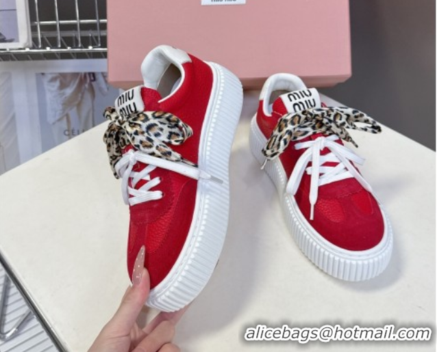 AAAAA Miu Miu Suede and Leather Sneakers 4.5cm with Double Lace Red 1024096