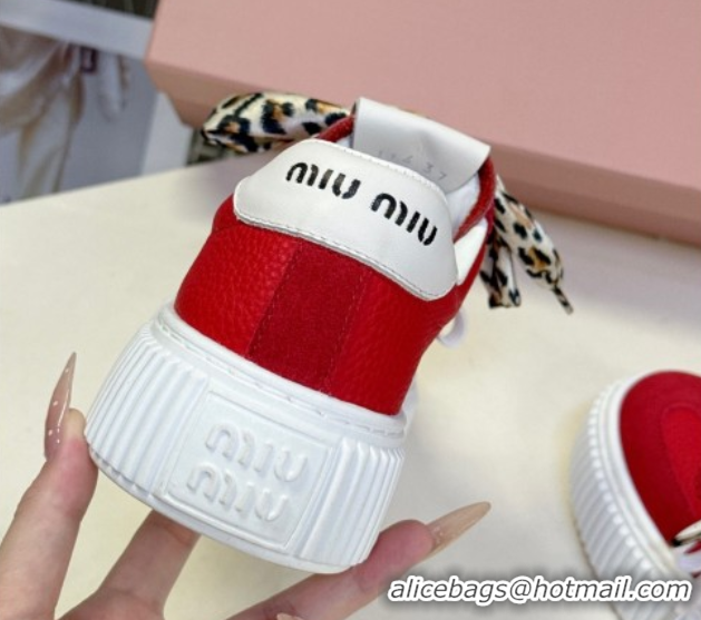 AAAAA Miu Miu Suede and Leather Sneakers 4.5cm with Double Lace Red 1024096