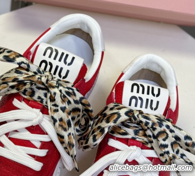 AAAAA Miu Miu Suede and Leather Sneakers 4.5cm with Double Lace Red 1024096