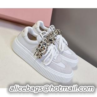 Stylish Miu Miu Suede and Leather Sneakers 4.5cm with Double Lace Grey 1024097
