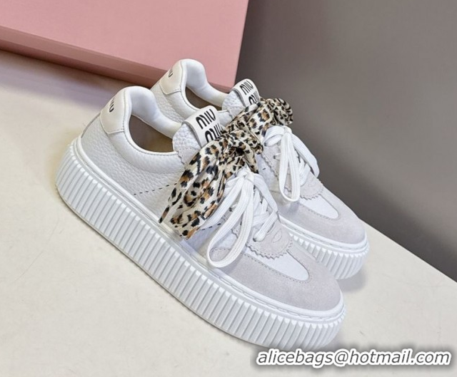 Stylish Miu Miu Suede and Leather Sneakers 4.5cm with Double Lace Grey 1024097