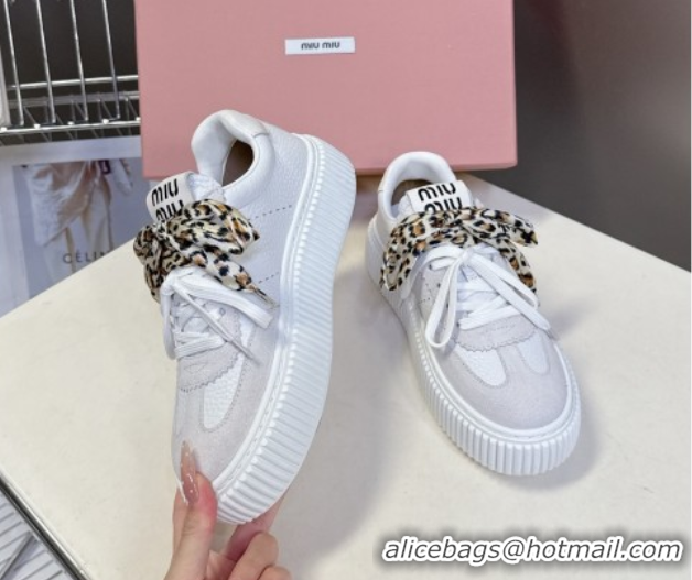 Stylish Miu Miu Suede and Leather Sneakers 4.5cm with Double Lace Grey 1024097