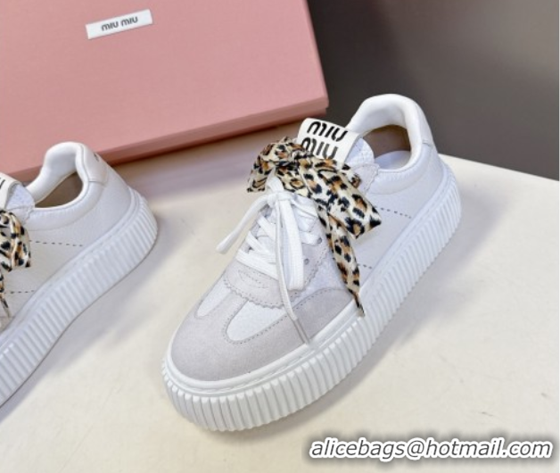 Stylish Miu Miu Suede and Leather Sneakers 4.5cm with Double Lace Grey 1024097