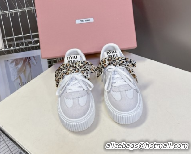 Stylish Miu Miu Suede and Leather Sneakers 4.5cm with Double Lace Grey 1024097