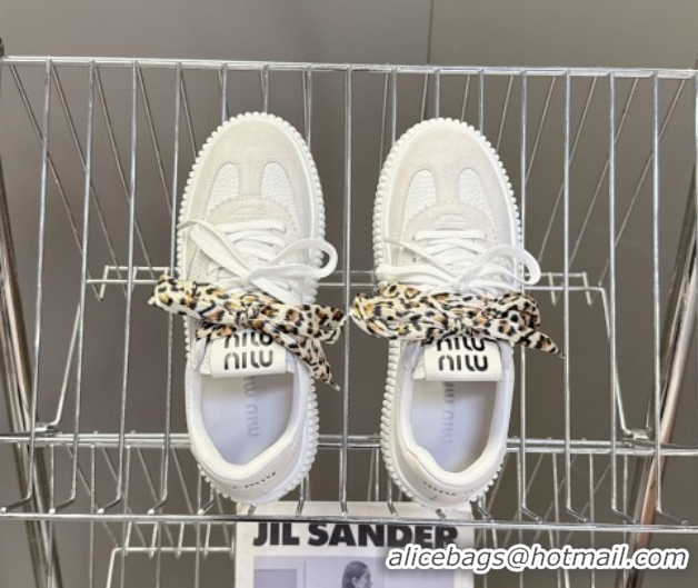 Stylish Miu Miu Suede and Leather Sneakers 4.5cm with Double Lace Grey 1024097