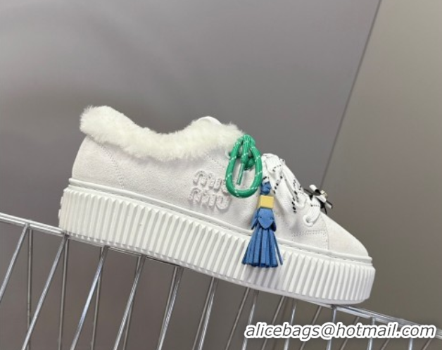 Good Quality Miu Miu Suede and Wool Platform Sneakers 4.5cm with Charm Grey 1024099