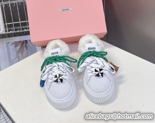 Good Quality Miu Miu Suede and Wool Platform Sneakers 4.5cm with Charm Grey 1024099