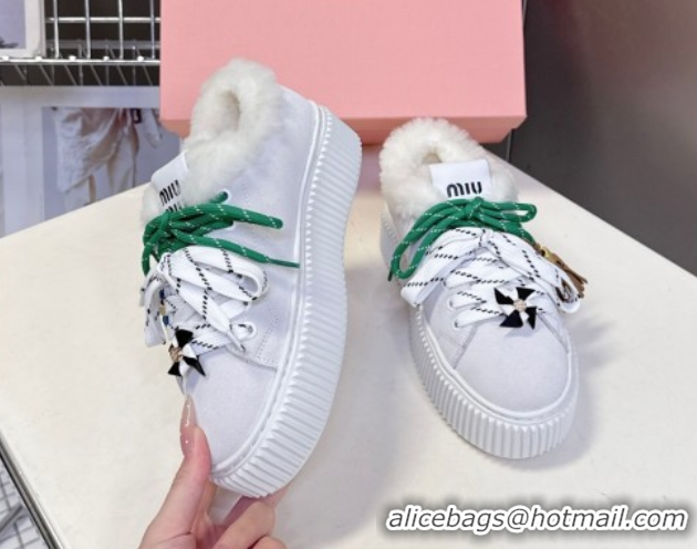 Good Quality Miu Miu Suede and Wool Platform Sneakers 4.5cm with Charm Grey 1024099