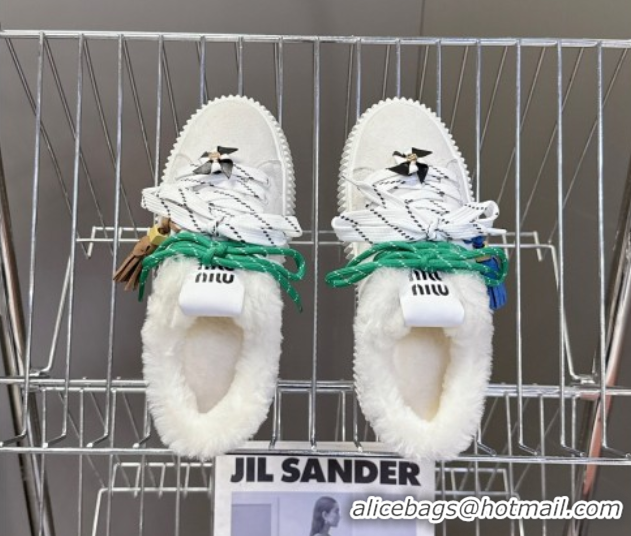 Good Quality Miu Miu Suede and Wool Platform Sneakers 4.5cm with Charm Grey 1024099