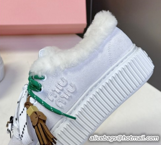 Good Quality Miu Miu Suede and Wool Platform Sneakers 4.5cm with Charm Grey 1024099