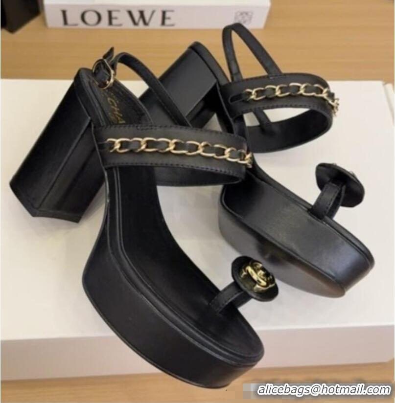 Best Price Chanel Slide Sandal Heel 11cm With Buckle Strap CH8523 Black 2025