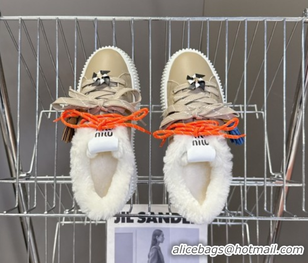 Best Price Miu Miu Leather and Wool Platform Sneakers 4.5cm with Charm Grey 1024101