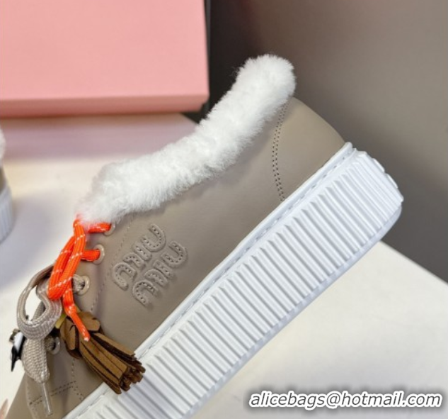 Best Price Miu Miu Leather and Wool Platform Sneakers 4.5cm with Charm Grey 1024101