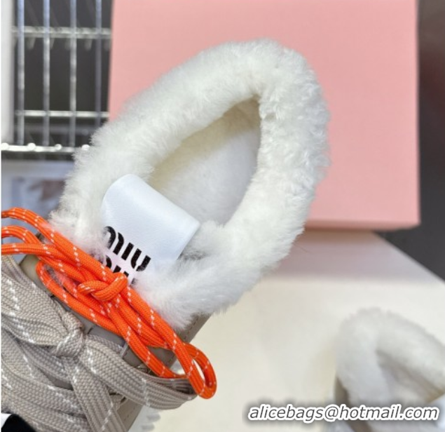 Best Price Miu Miu Leather and Wool Platform Sneakers 4.5cm with Charm Grey 1024101