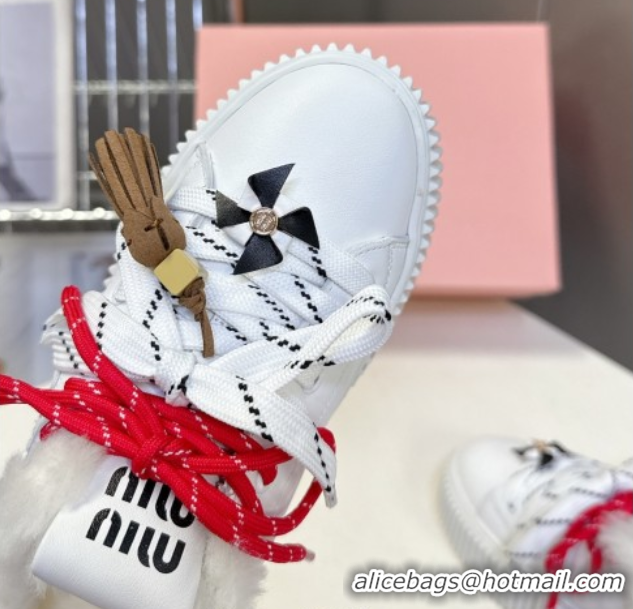 Perfect Miu Miu Leather and Wool Platform Sneakers 4.5cm with Charm White 1024102