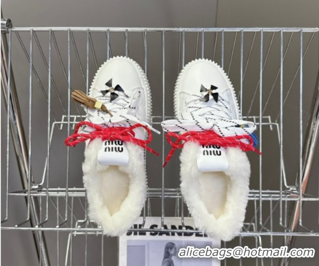 Perfect Miu Miu Leather and Wool Platform Sneakers 4.5cm with Charm White 1024102