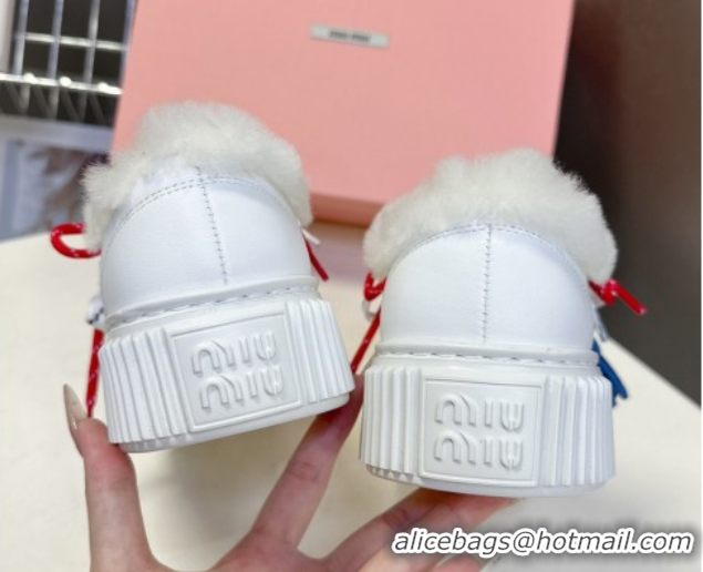 Perfect Miu Miu Leather and Wool Platform Sneakers 4.5cm with Charm White 1024102