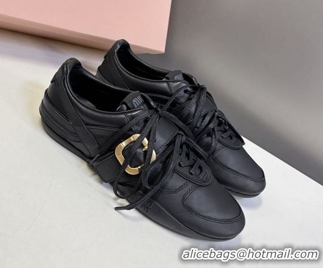 Stylish Miu Miu Leather Sneakers with Buckle Black 5E549E 1024105