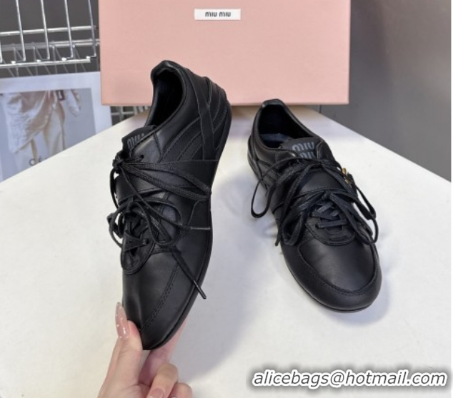 Stylish Miu Miu Leather Sneakers with Buckle Black 5E549E 1024105