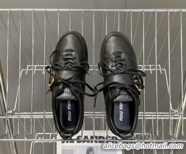 Stylish Miu Miu Leather Sneakers with Buckle Black 5E549E 1024105
