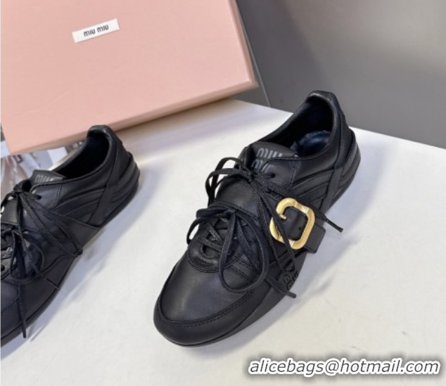 Stylish Miu Miu Leather Sneakers with Buckle Black 5E549E 1024105