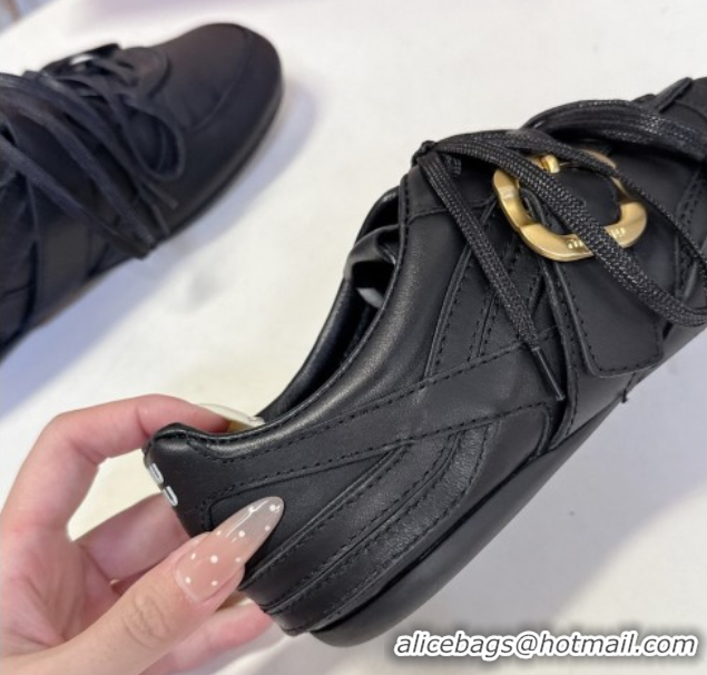 Stylish Miu Miu Leather Sneakers with Buckle Black 5E549E 1024105