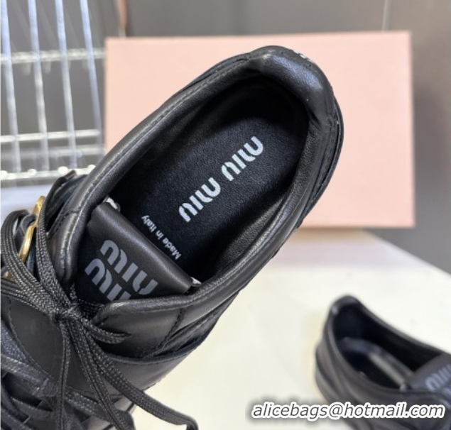 Stylish Miu Miu Leather Sneakers with Buckle Black 5E549E 1024105