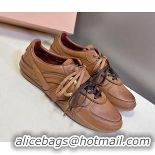 Best Grade Miu Miu Leather Sneakers with Buckle Brown 5E549E 1024106
