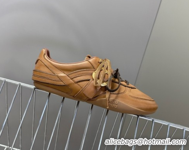 Best Grade Miu Miu Leather Sneakers with Buckle Brown 5E549E 1024106
